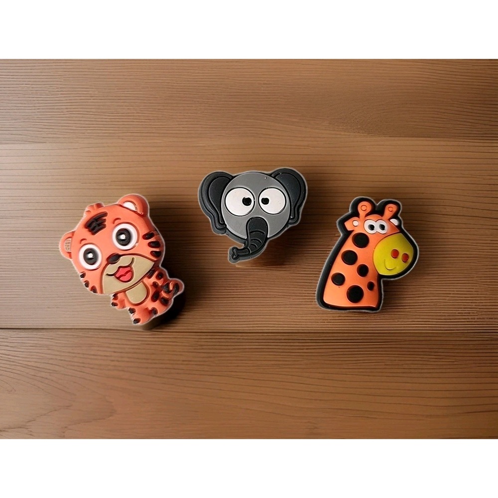 Lot 3‎ Crocs Shoe Charms Colorful Safari Animals Tiger, Elephant, & Giraffe Fun